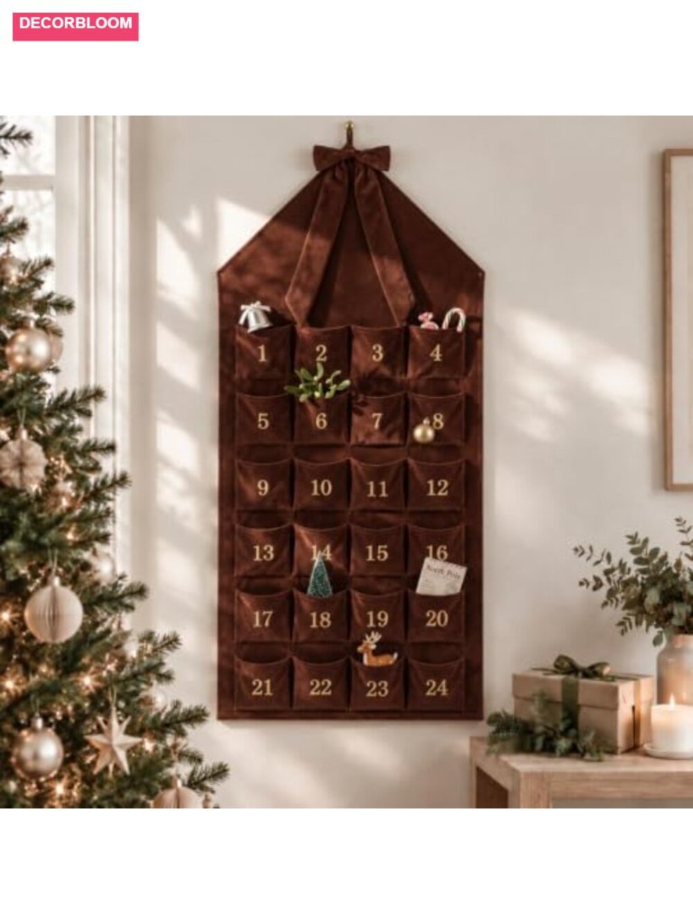 Velvet Advent Calendar 24 Pocket Christmas Countdown Wall Hanging